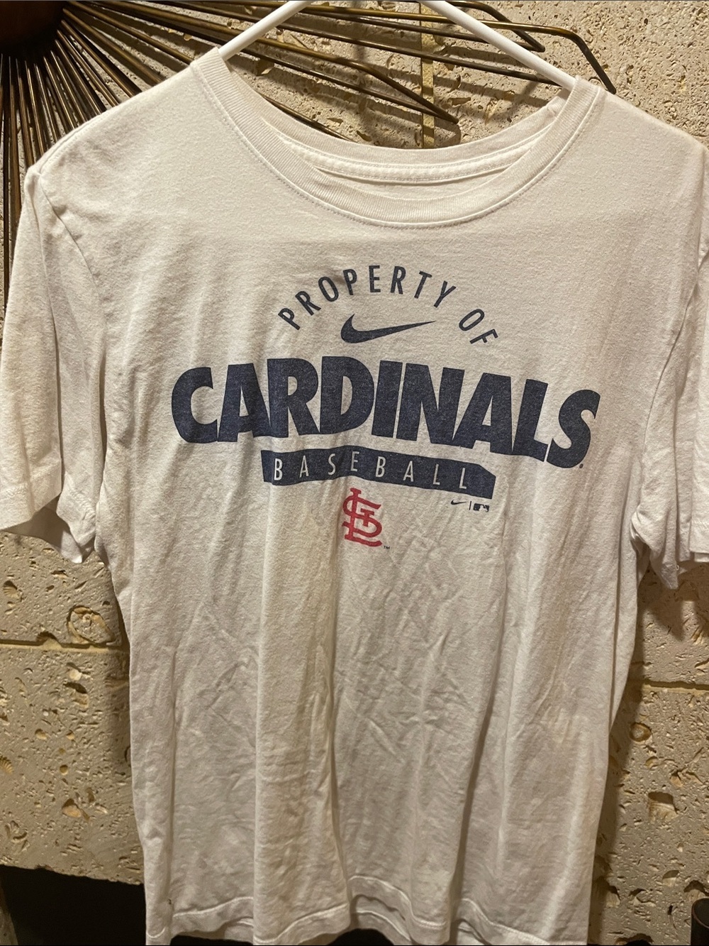 Nike White Cardinals Baseball Tee with Navy & Red Graphics